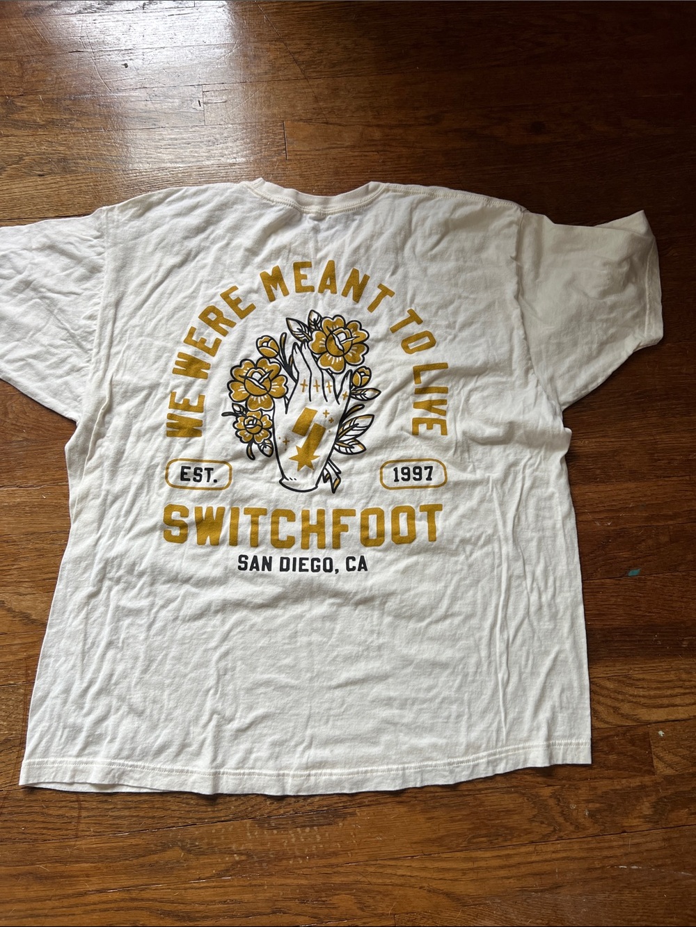 White Graphic Tee with Gold Print